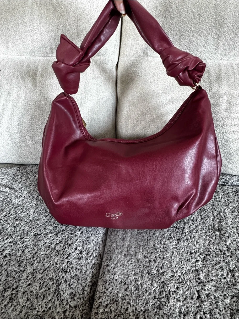 Giselle Paris Burgundy Knotted Hobo Shoulder Bag Faux Leather Slouchy Purse NWT